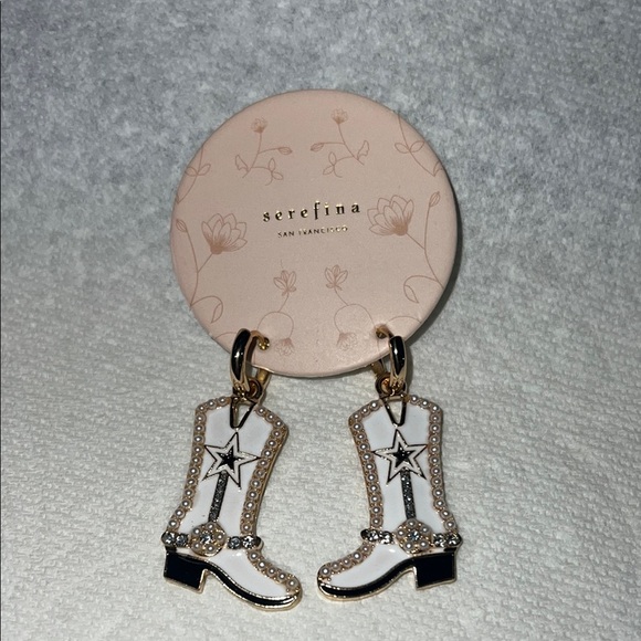 Serefina White and Black Cowboy Boot Earrings w/ Pearls!! - Picture 1 of 6